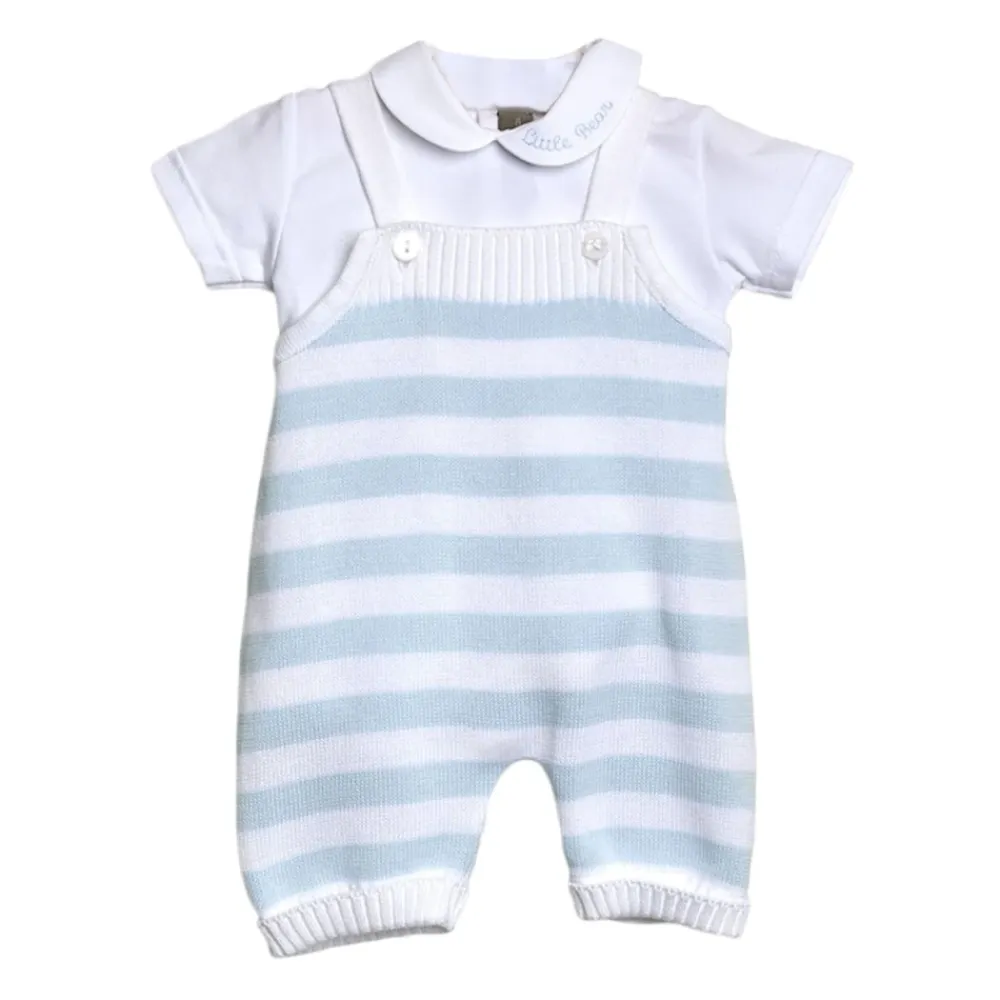 Blau Gestreiftes Baumwoll-Salopette-Kleid>Little Bear