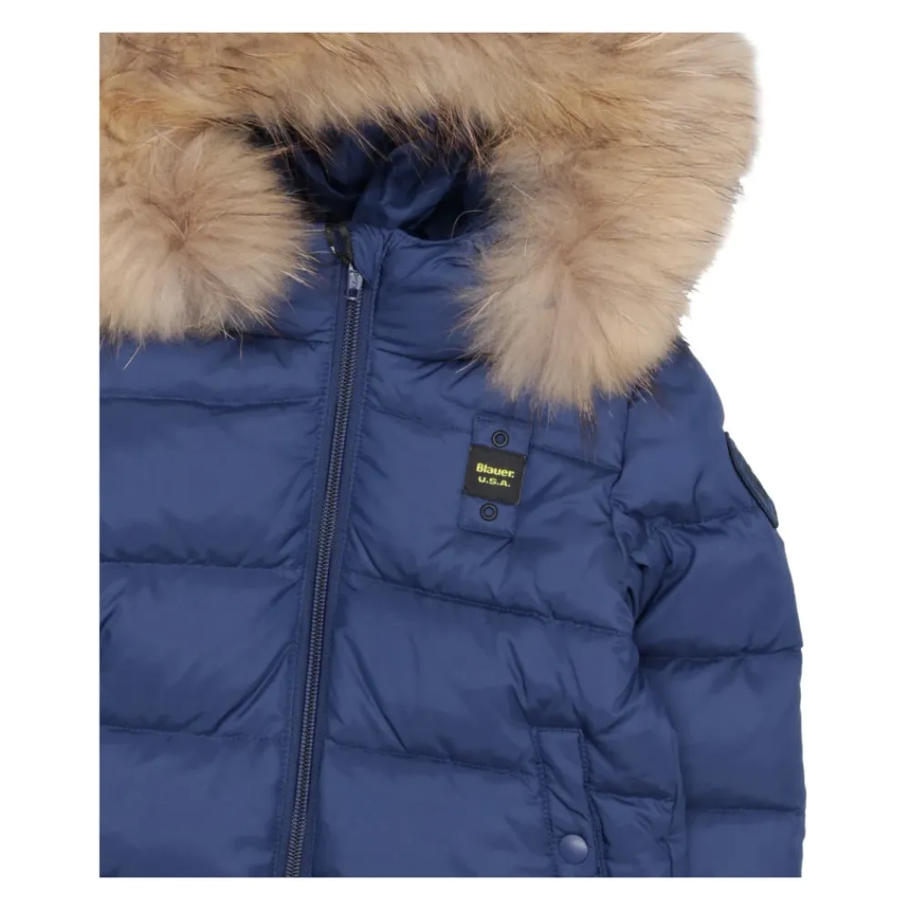 Technischer Stoffmantel mit Kapuze>Blauer