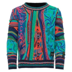 Bunter Jacquard Pullover, Navy>Carlo Colucci Clearance