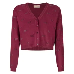 Cardigan aus Viskose mit Logo-Strasssteinen>Elisabetta Franchi Outlet