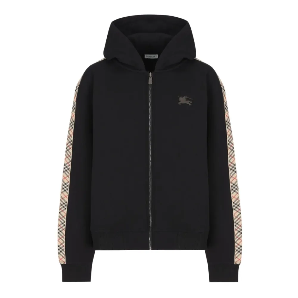 Check Trim Cotton Zip Hoodie>Burberry New