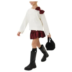 Cremefarbener Pullover mit Roter Schleife><noscript><img width=