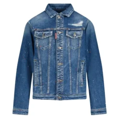 Denimjacke mit Farbspritzern für Kinder>Dsquared2 New