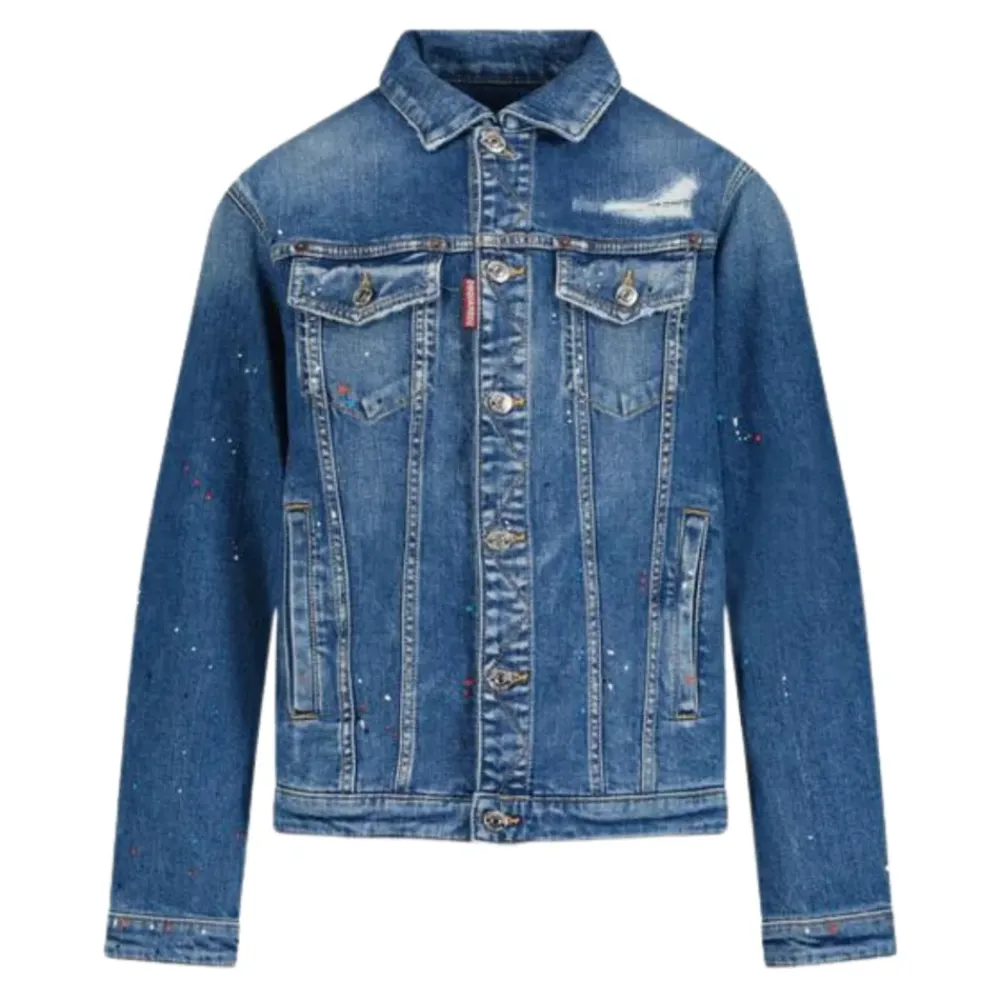 Denimjacke mit Farbspritzern für Kinder>Dsquared2 New