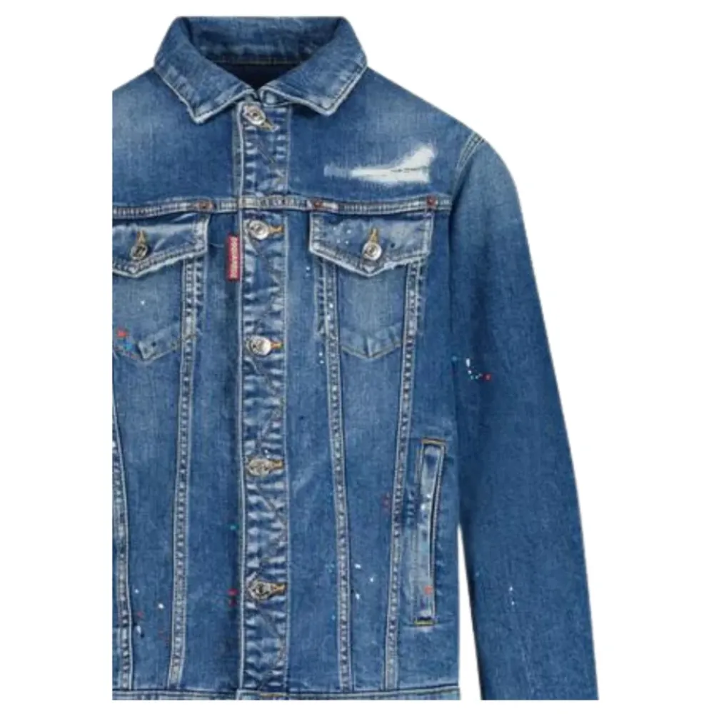 Denimjacke mit Farbspritzern für Kinder>Dsquared2 New