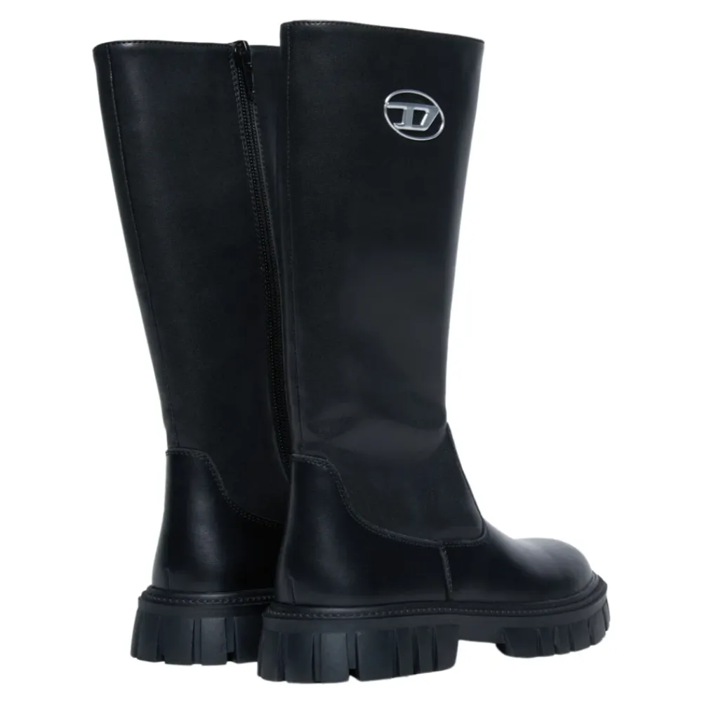 Elegante e hohe Stiefel mit ovalem Metall-Logo>Diesel Sale