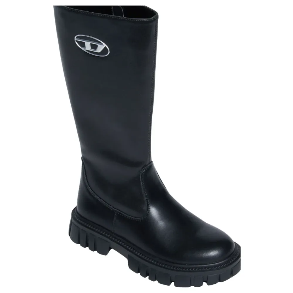Elegante e hohe Stiefel mit ovalem Metall-Logo>Diesel Sale