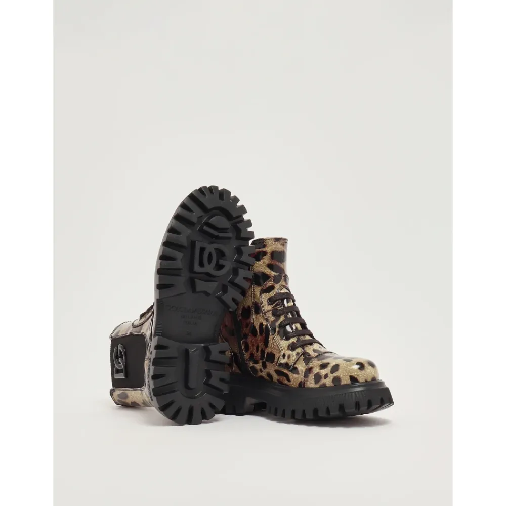 Gedruckte, glänzende Stiefeletten aus Kalbsleder>Dolce & Gabbana Best