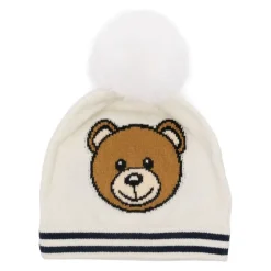Gestrickte Mütze mit Bommel und Teddy-Logo>Moschino Hot
