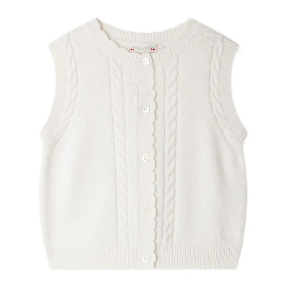 Gestrickte ärmellose Strickjacke Bianco>Bonpoint New