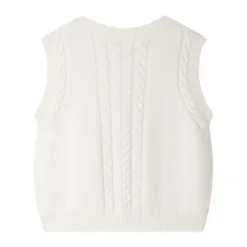 Gestrickte ärmellose Strickjacke Bianco><noscript><img width=