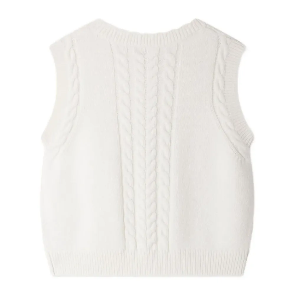 Gestrickte ärmellose Strickjacke Bianco>Bonpoint New