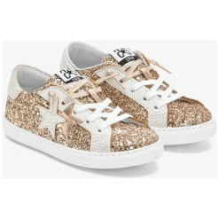 Glitzer Gold Leder Sneakers Weiß>2STAR New