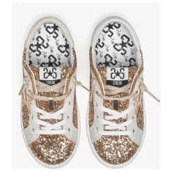 Glitzer Gold Leder Sneakers Weiß><noscript><img width=