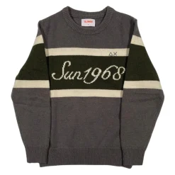 Grauer Rundhalspullover mit Logo-Stickerei>Sun68 Discount