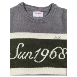 Grauer Rundhalspullover mit Logo-Stickerei><noscript><img width=