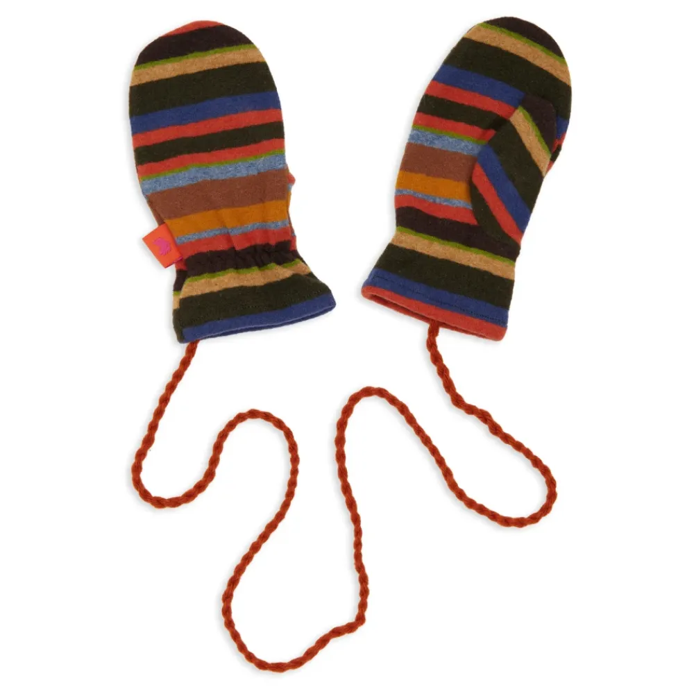 Grüne Fleece-Handschuhe für Kinder mit en Streifen>GALLO