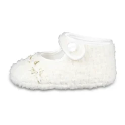 Ivory Bouclé Tweed Ballet Flats><noscript><img width=