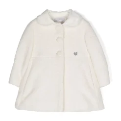 Ivory White Bouclé Mantel mit Samtkragen>Monnalisa Best