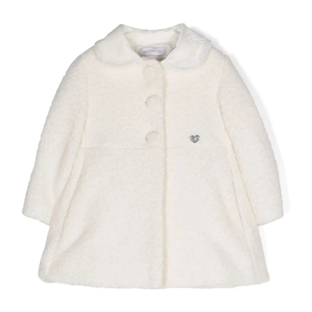 Ivory White Bouclé Mantel mit Samtkragen>Monnalisa Best