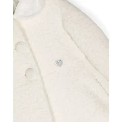 Ivory White Bouclé Mantel mit Samtkragen><noscript><img width=