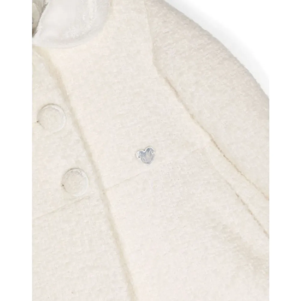 Ivory White Bouclé Mantel mit Samtkragen>Monnalisa Best