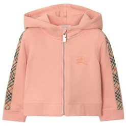 Karierte Tape Reißverschluss Hoodie in Pink>Burberry