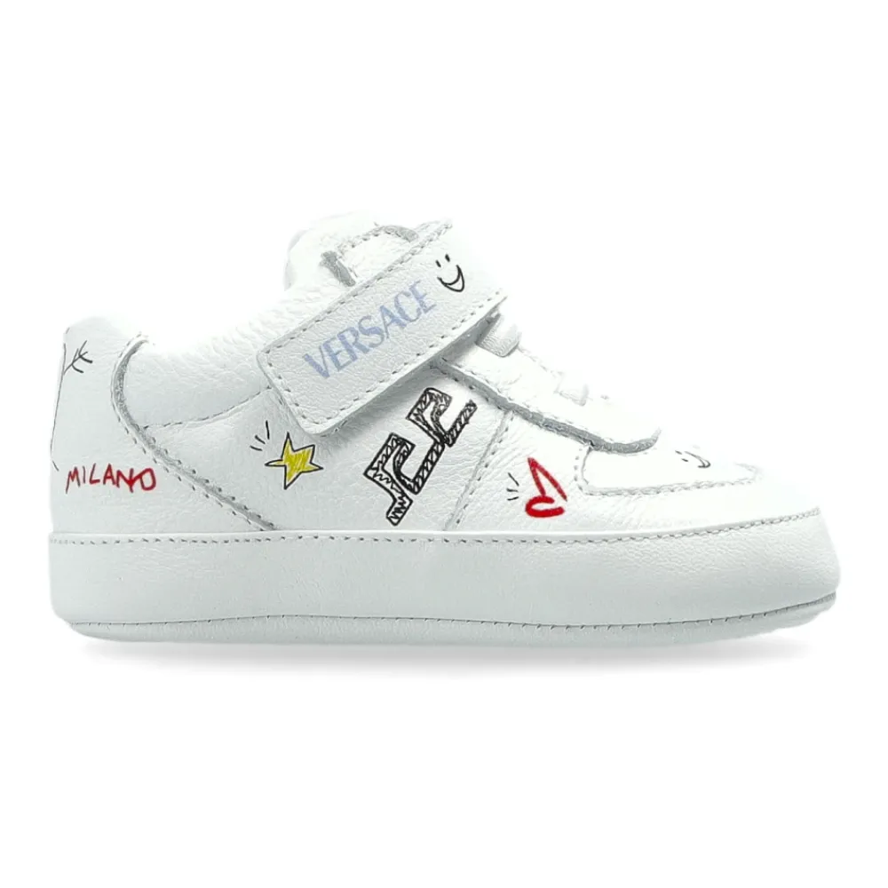 Leder-Sneakers mit Print>Versace