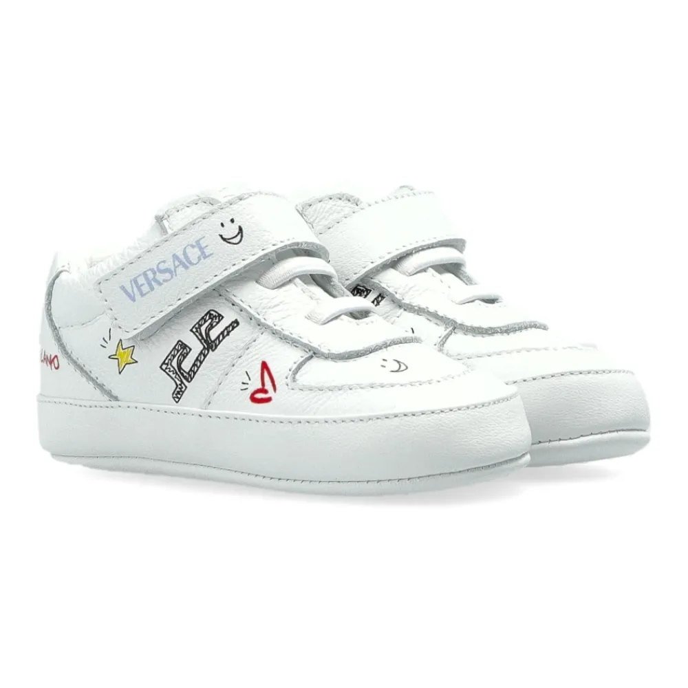 Leder-Sneakers mit Print>Versace