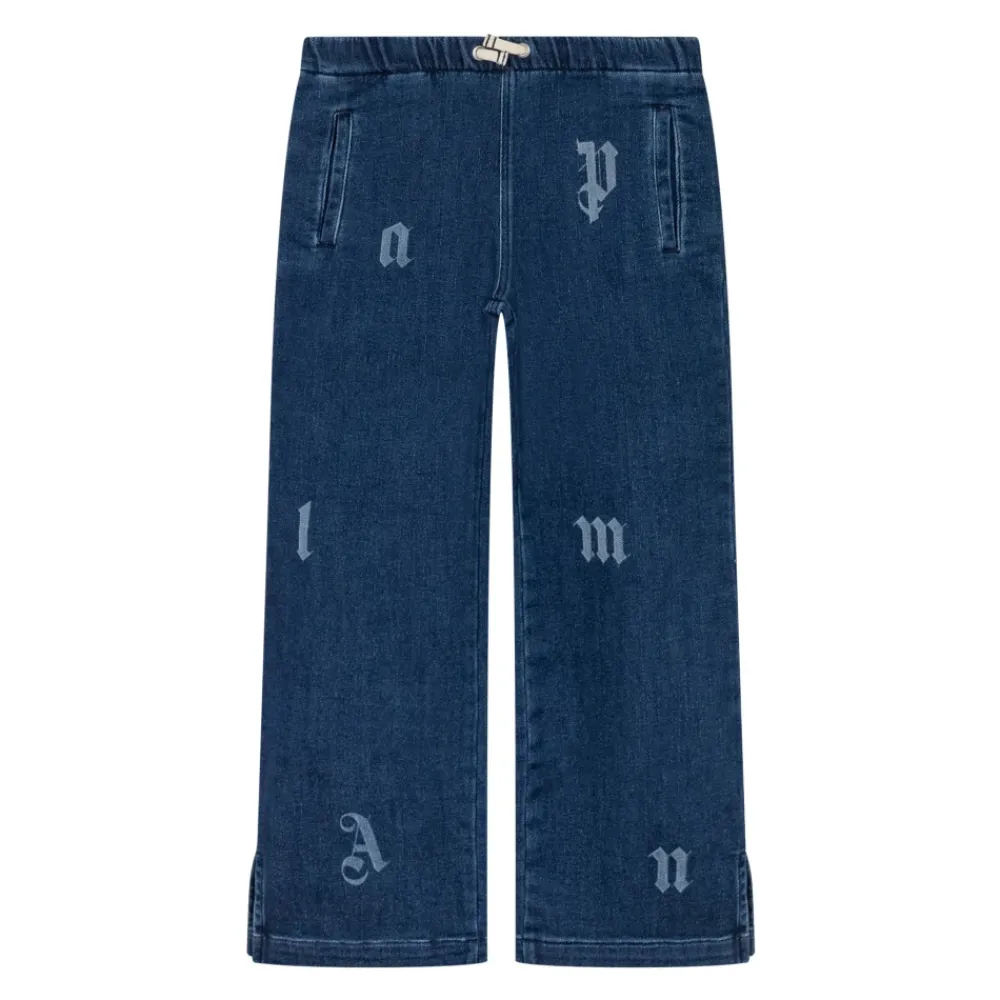 Letters Washed Wide-Leg Denim Hose>Palm Angels Outlet