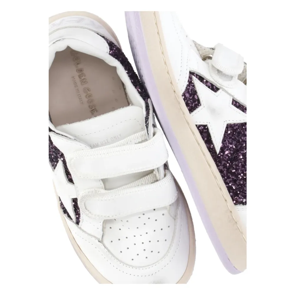 Lila Kinder Leder Sneakers mit Glitzer>Golden Goose New