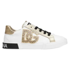 Niedriger Weiß/Gold Sneaker>Dolce & Gabbana