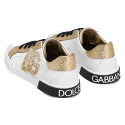 Niedriger Weiß/Gold Sneaker><noscript><img width=
