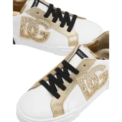 Niedriger Weiß/Gold Sneaker><noscript><img width=