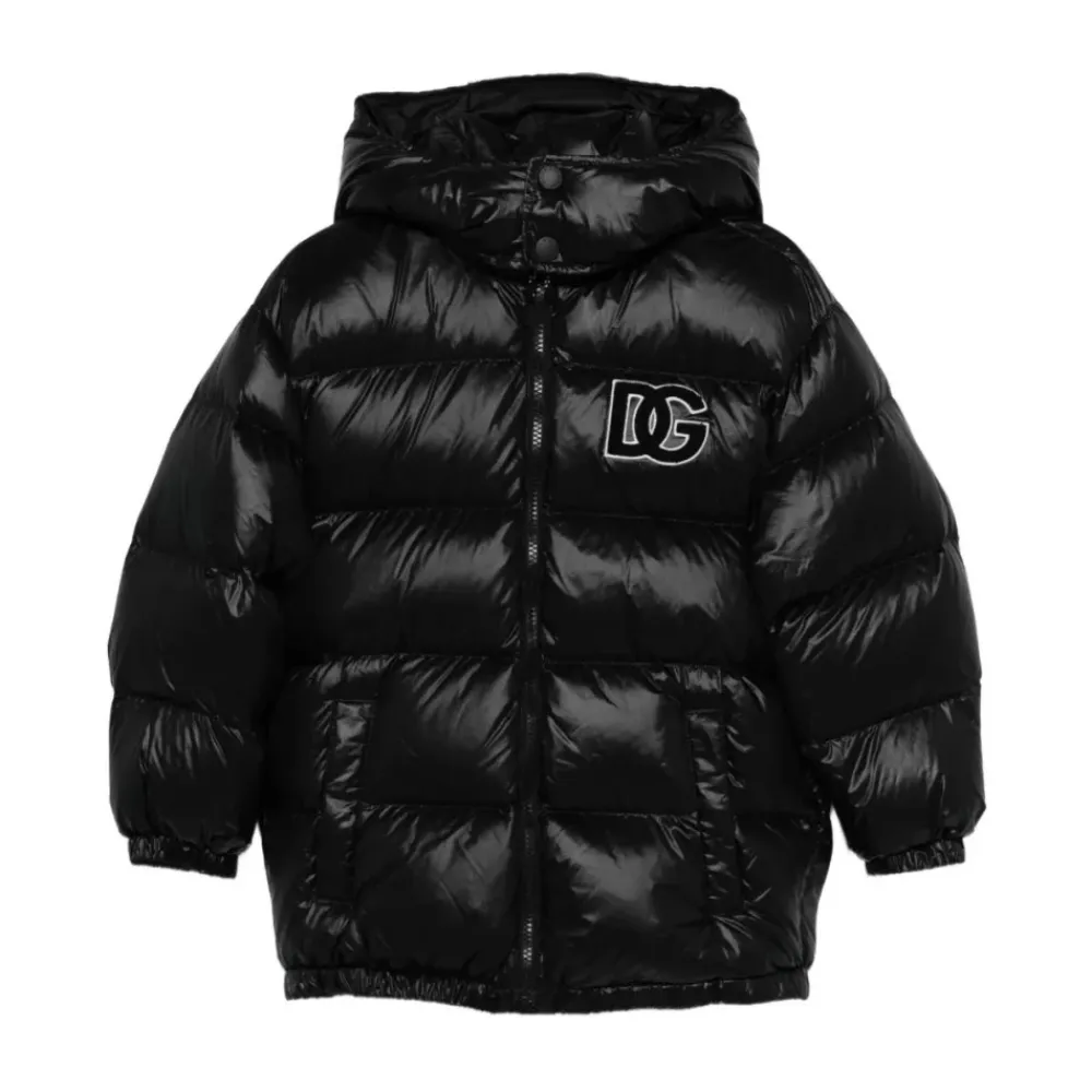 Piumino in nylon con cappuccio e placca logata>Dolce & Gabbana Best