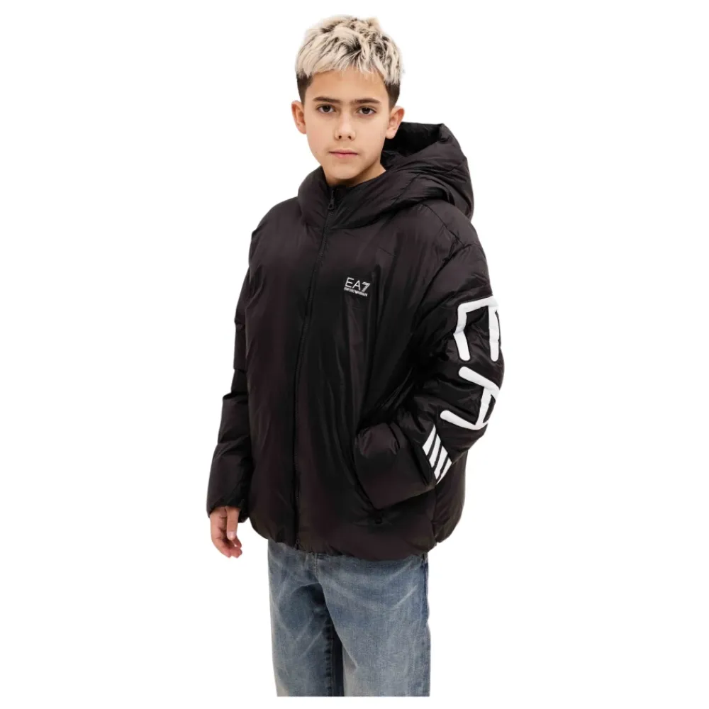 Polar Logo Padded Hooded Jacket>Emporio Armani