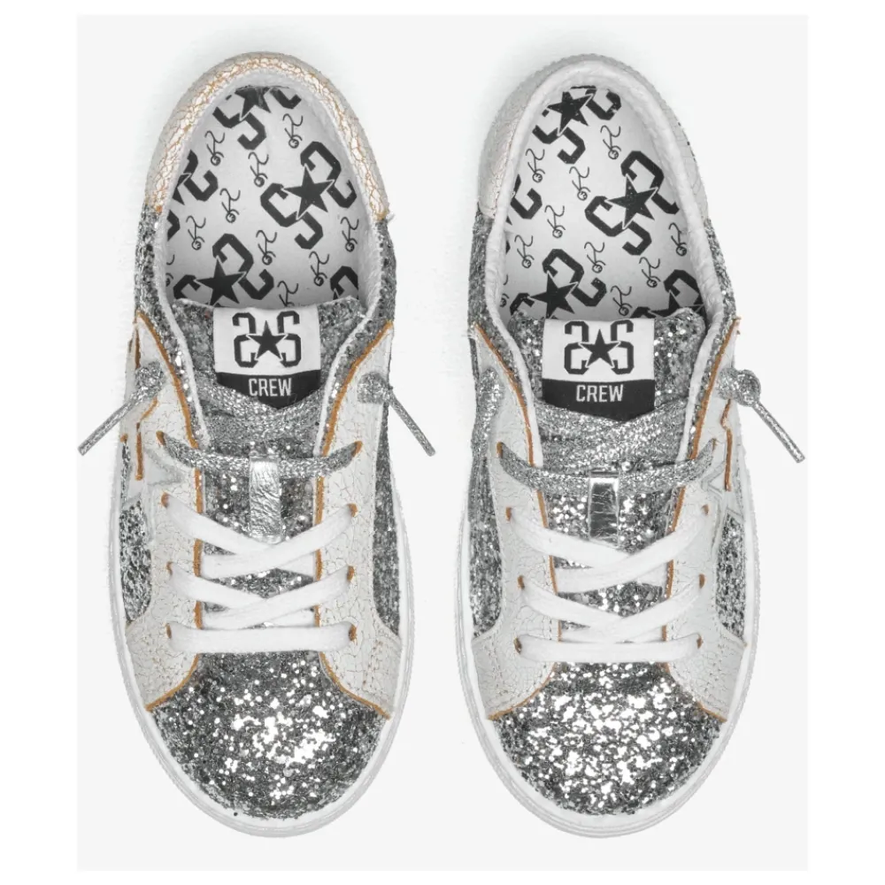 Silberne Glitzer-Sneakers mit Weißen Lederelementen>2STAR Discount