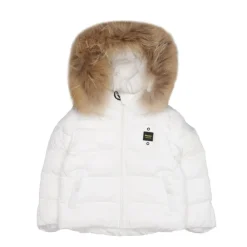 Technischer Stoffmantel mit Fell>Blauer New