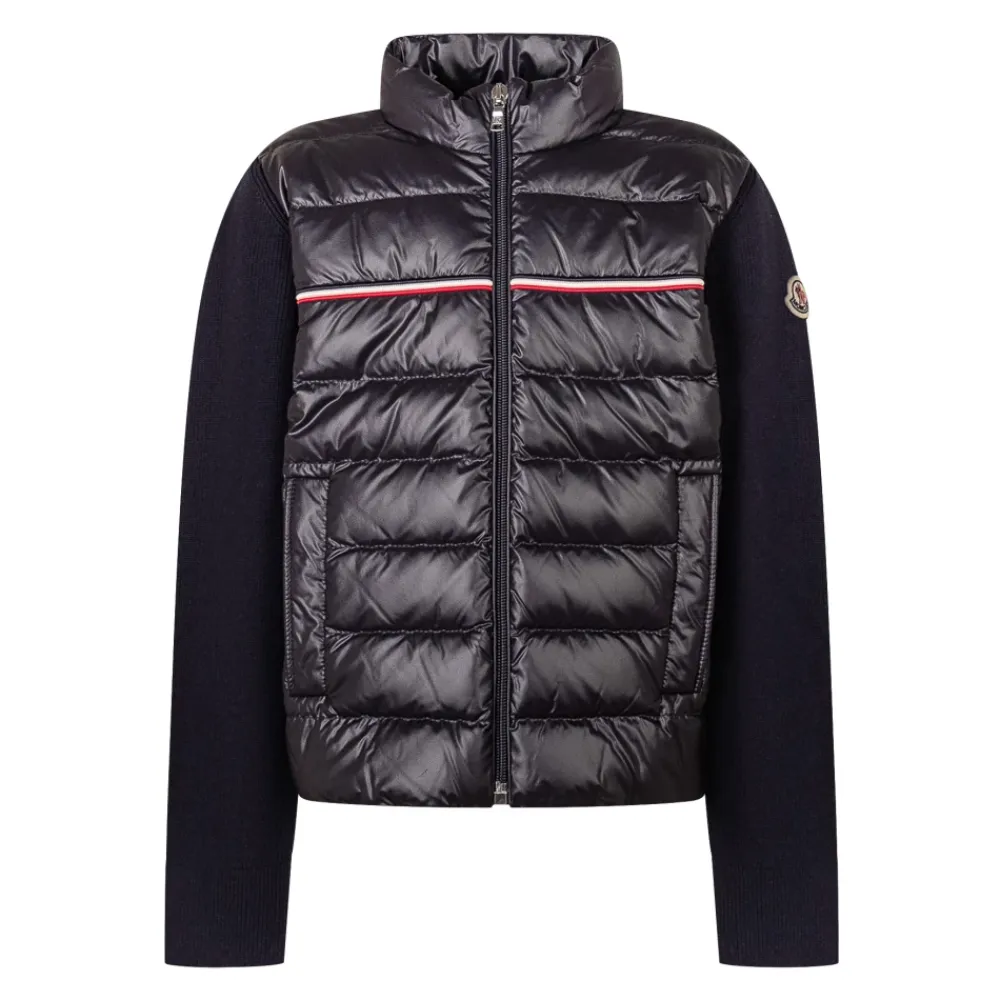 Tricolor Wattierte Baumwoll-Strickjacke mit Reißverschluss>Moncler Discount