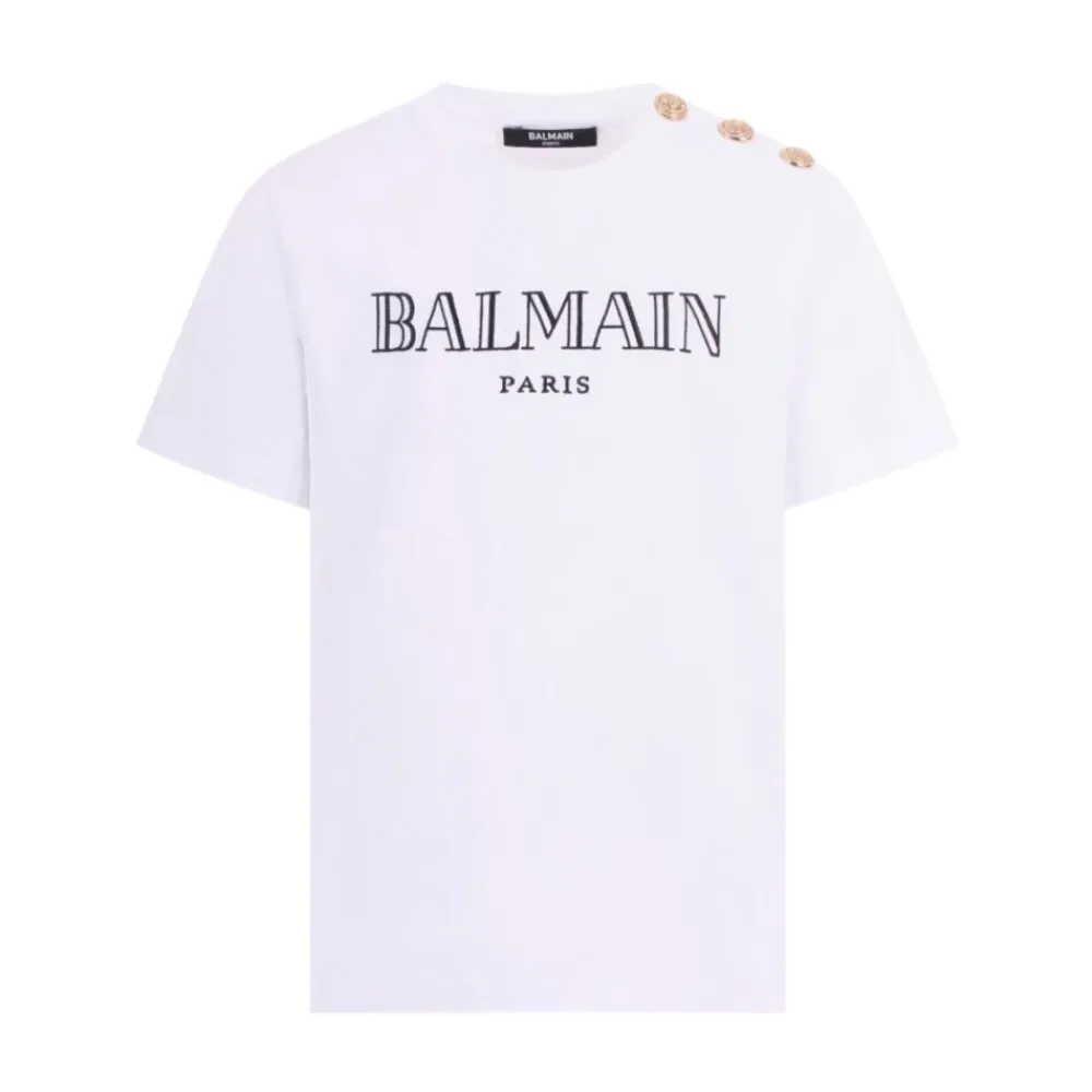 T-Shirt mit Knopfdetail und Logo>Balmain Outlet