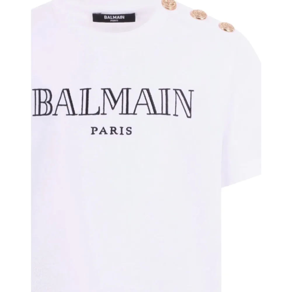 T-Shirt mit Knopfdetail und Logo>Balmain Outlet