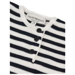 Tutina girocollo a serafino manica lunga fantasia a righe con patch mini logo e bottoni><noscript><img width=