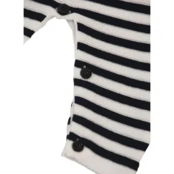 Tutina girocollo a serafino manica lunga fantasia a righe con patch mini logo e bottoni><noscript><img width=