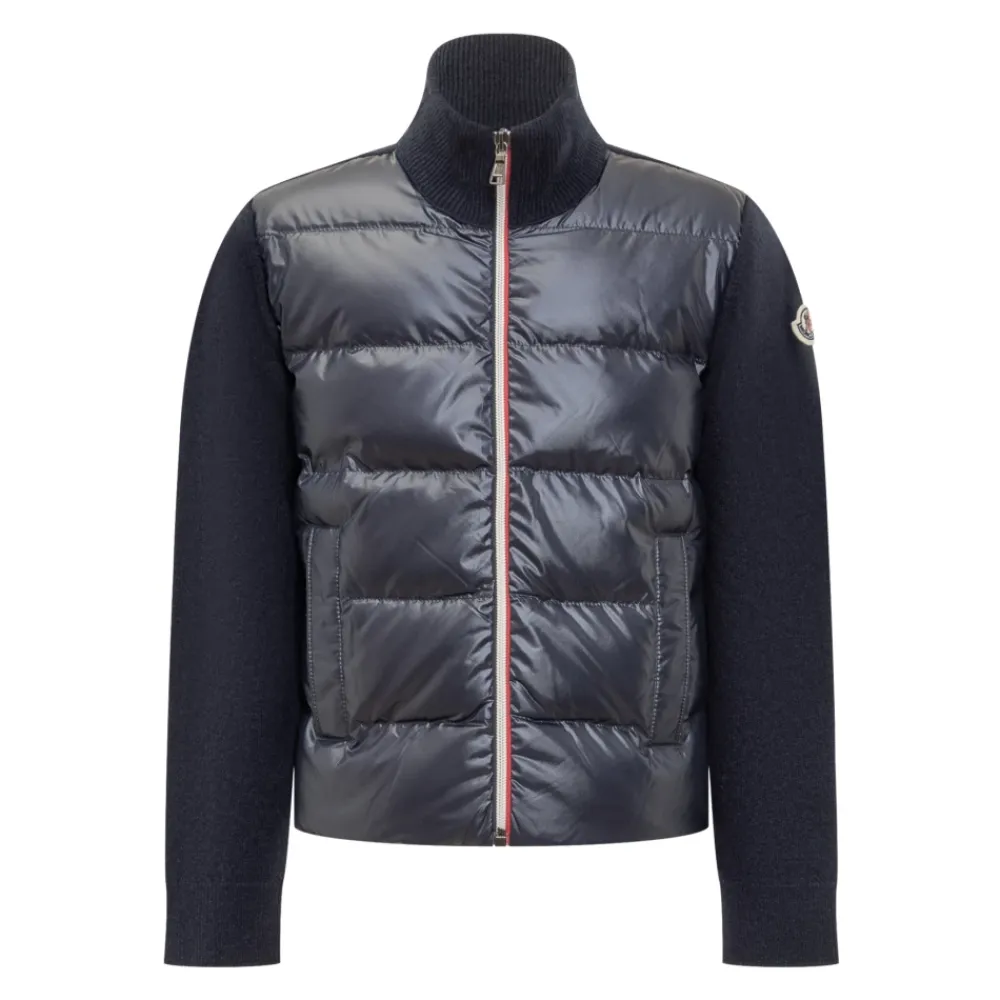 Wattierte Strickjacke mit Wollanteil und Reißverschluss>Moncler