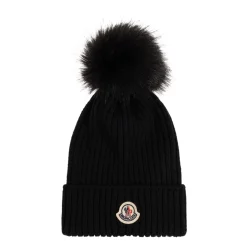Wollmütze mit Kunstfellbommel>Moncler