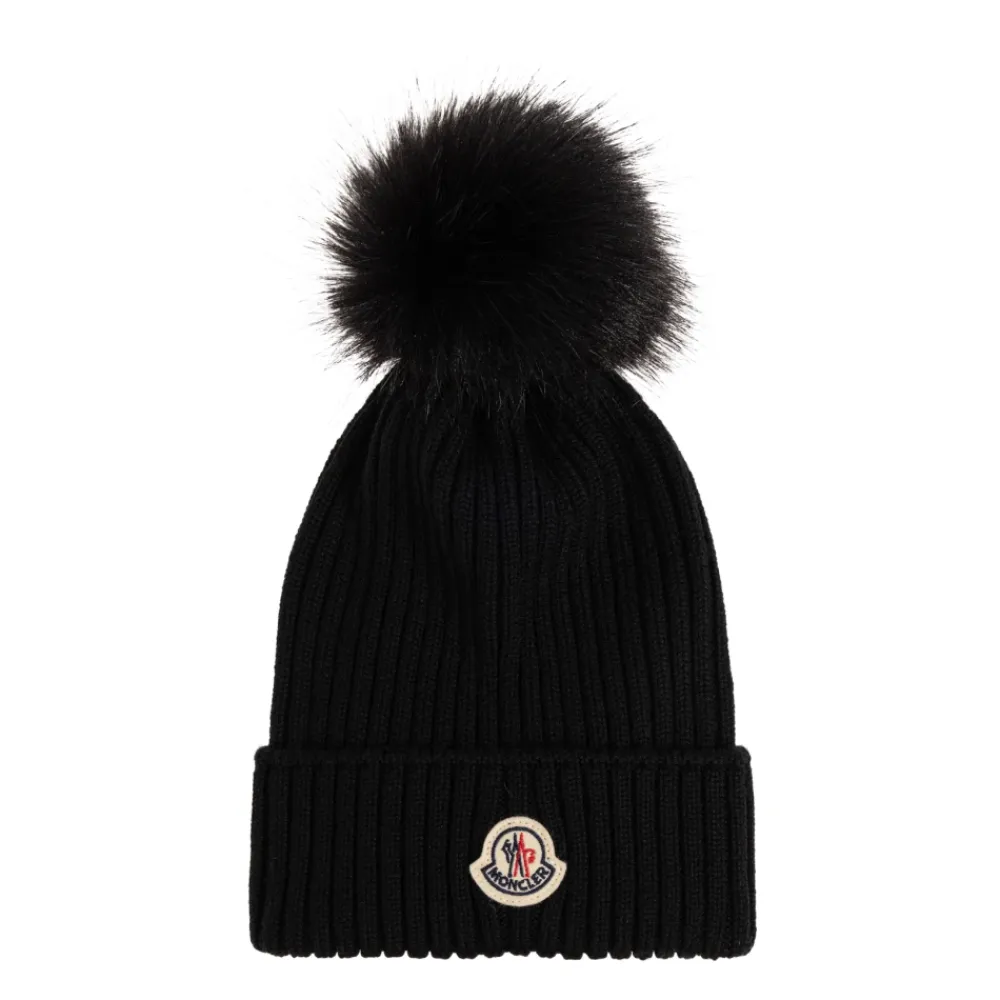 Wollmütze mit Kunstfellbommel>Moncler