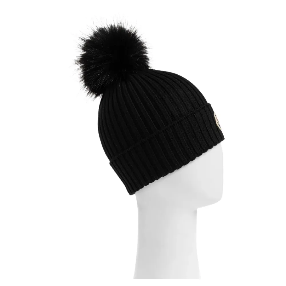 Wollmütze mit Kunstfellbommel>Moncler