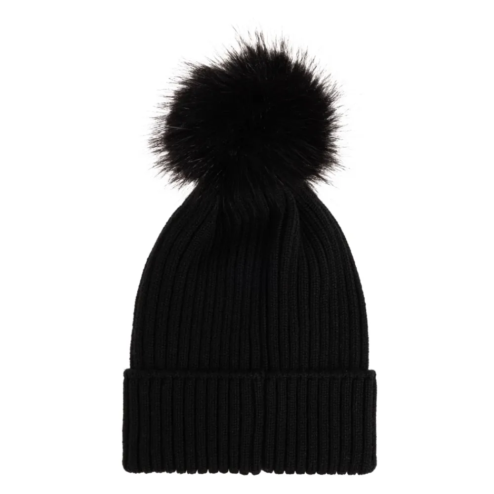 Wollmütze mit Kunstfellbommel>Moncler