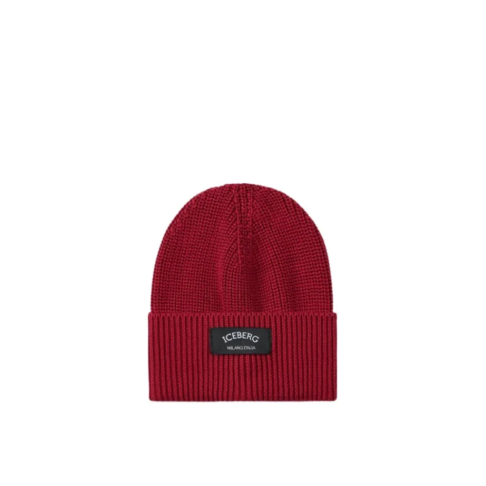 Wool Beanie Mütze mit schwarzem Patch und Logo>Iceberg Online